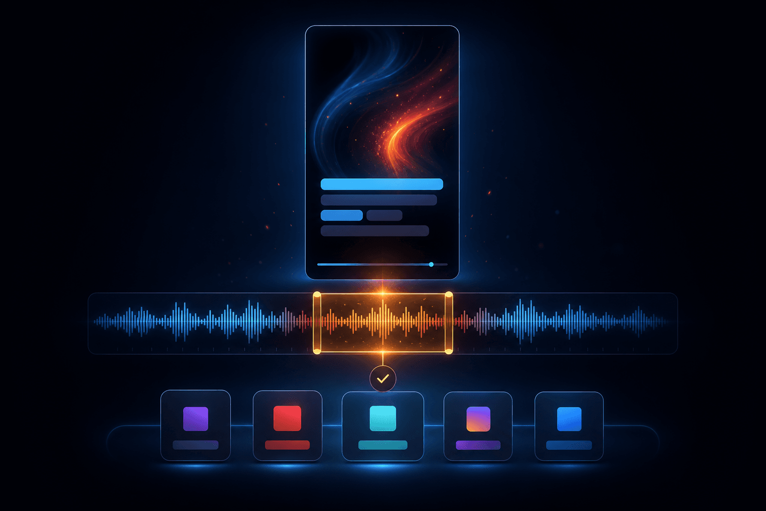 A selected highlight on a waveform ready to export as a vertical clip